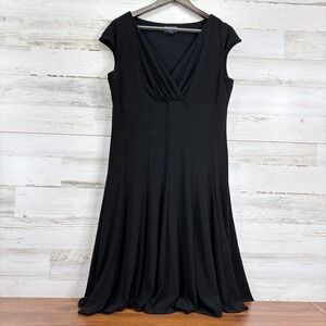 American Living Black‎ Cap Sleeve Faux Wrap Stretchy Midi Dress Women Size 16